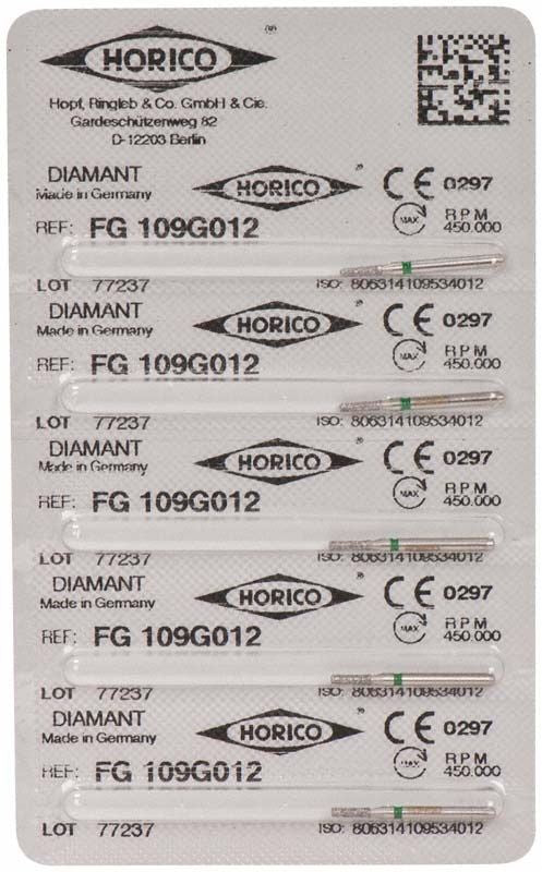 Verpackung von Diamantschleifern FG 109G 012 mit grünem Ring.