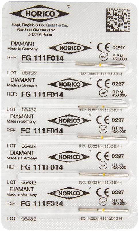 Blisterverpackung mit Diamant FG 111F 014 Feilen, fünf Stück.