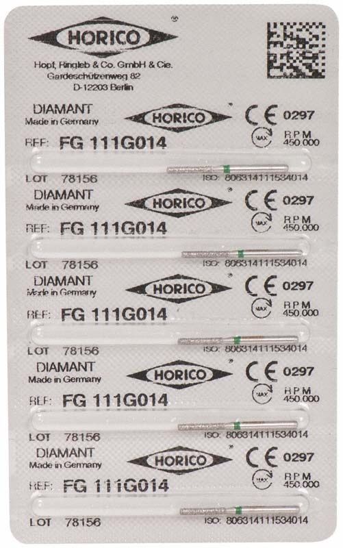 Verpackung von Diamant FG 111G 014 Schleifern für Dentalmedizin.