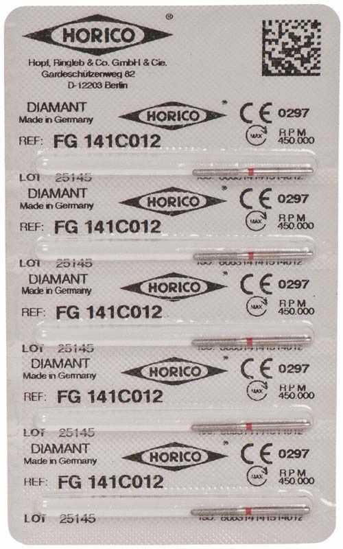 Verpackung von Diamantschleifern FG 141C 012 für Zahnmedizin.