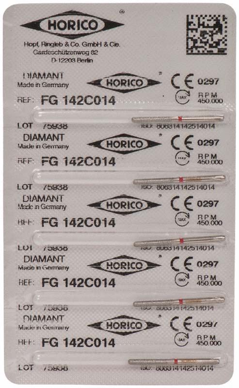 Blisterpackung mit Diamant FG 142C 014 Dentalinstrumenten.