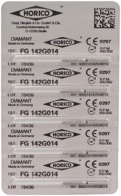 Blisterverpackung mit Diamantschleifer FG 142G 014 für Dentalmedizin.