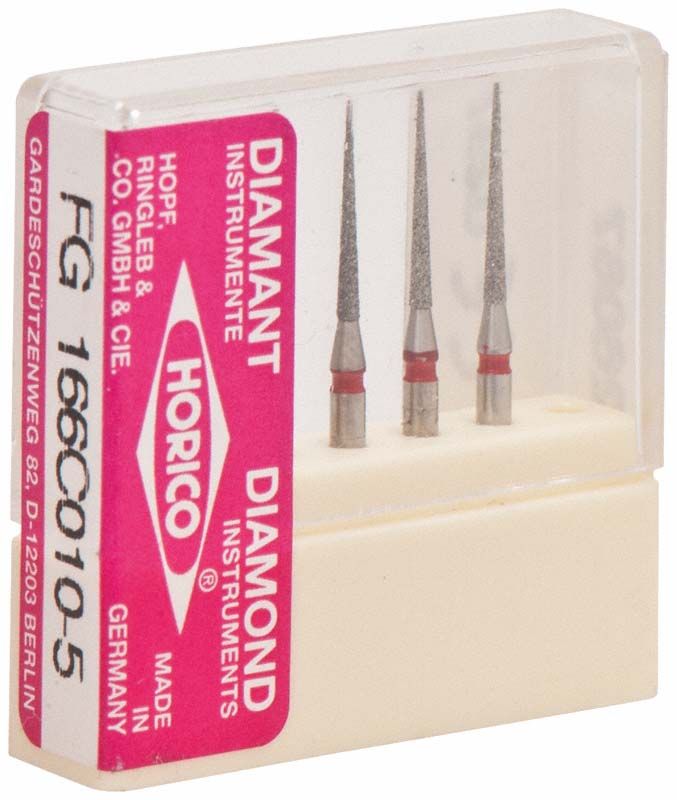 Diamant-Schleifinstrumente FG 166C 010 in transparenter Verpackung.