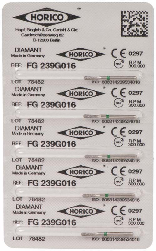 Verpackung von Diamant FG 239G 016 Dentalinstrumenten, grobe Körnung.