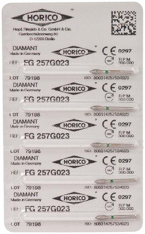 Verpackung von Diamantschleifer Diamant FG 257G 023 mit CE-Kennzeichnung.
