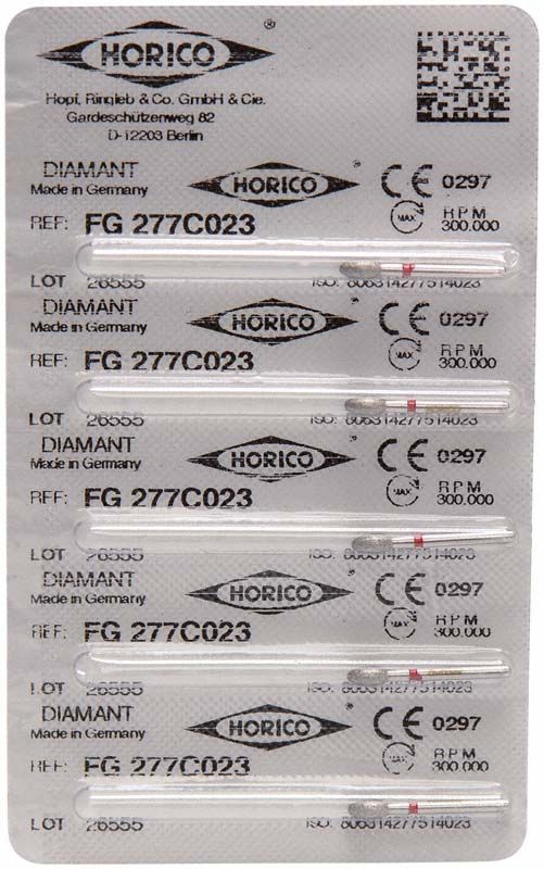 Verpackung der Diamant FG 277C 023 Zahnschleifer von Horico.