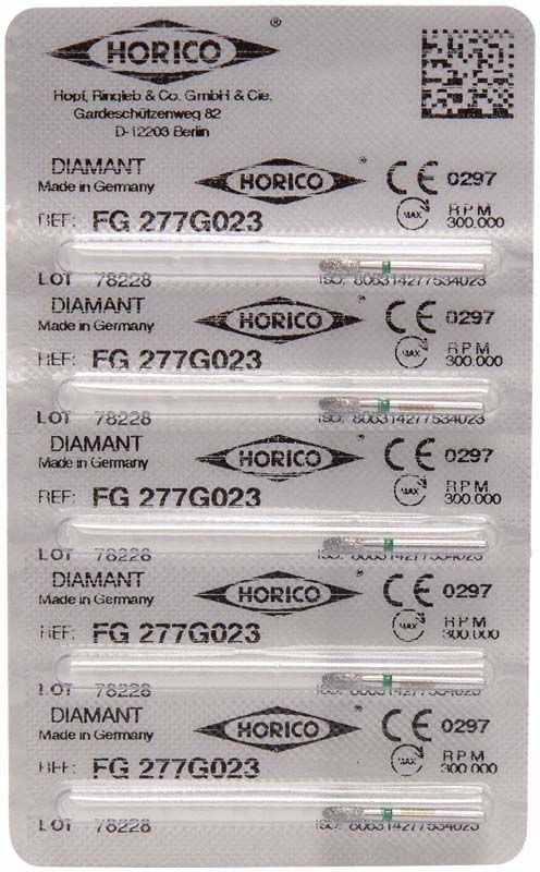Blisterverpackung mit Diamant FG 277G 023 Dentalinstrumenten.