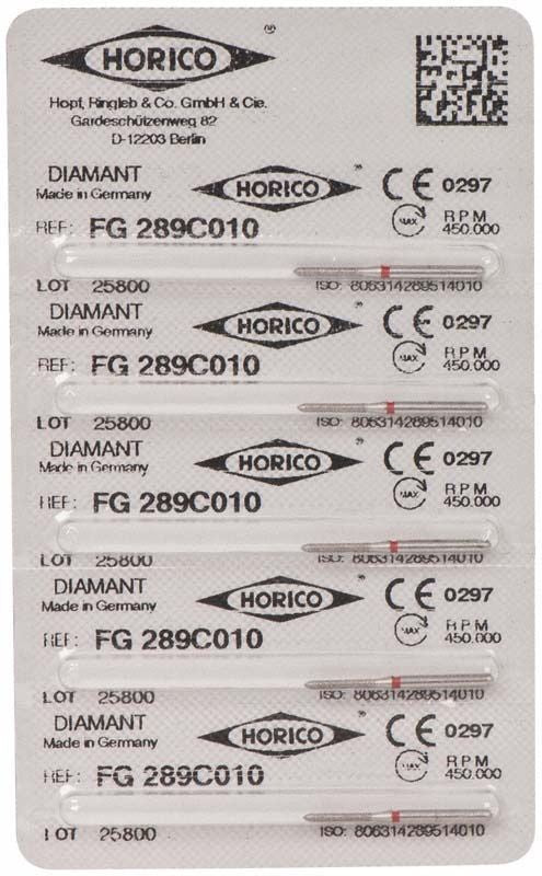 Verpackung von Horico Diamantinstrument FG 289C 010 mit CE-Kennzeichnung.