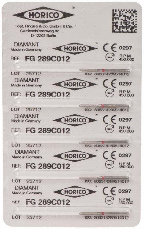 Verpackungsetikett der Diamant FG 289C 012 Bohrer von Horico.