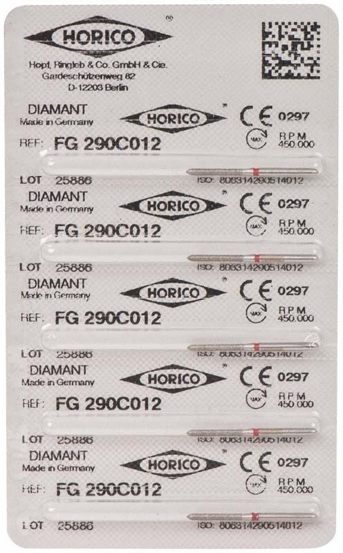 Verpackung des Diamantschleifers FG 290C 012 mit Herstellerinformationen.