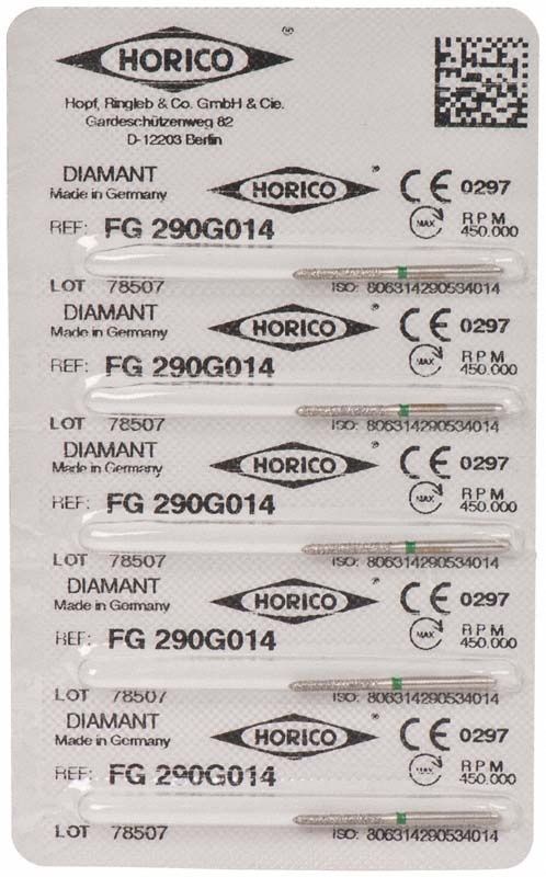 Verpackung von Diamantschleifer FG 290G 014 mit CE-Kennzeichnung.