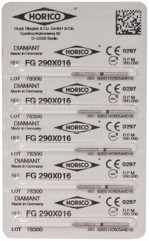 Verpackung von Diamant FG 290X 016 Schleifern mit CE-Kennzeichnung.