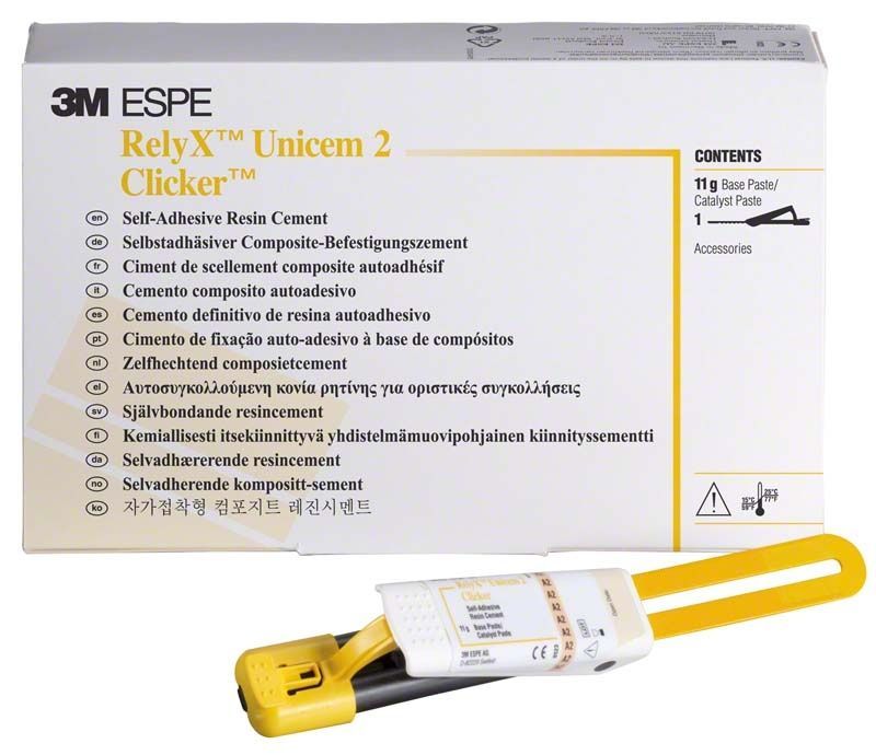 RelyX™ Unicem 2 Clicker A2 universal in Verpackung mit Applikator.