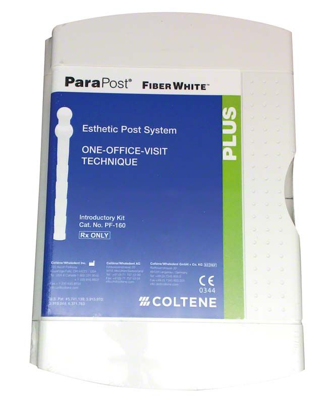 Einführungs-Kit ParaPost® Fiber White mit blauer und weißer Verpackung.