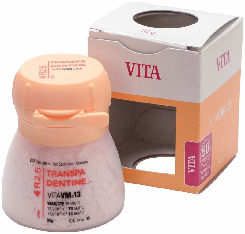 VM13 3D Transpa Dentin 50g 4R2.5 Zahnpulver in geöffneter Verpackung.