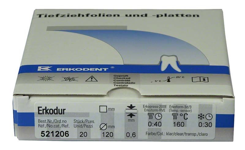 Erkodur Tiefziehfolie in Originalverpackung mit Produktinformationen.