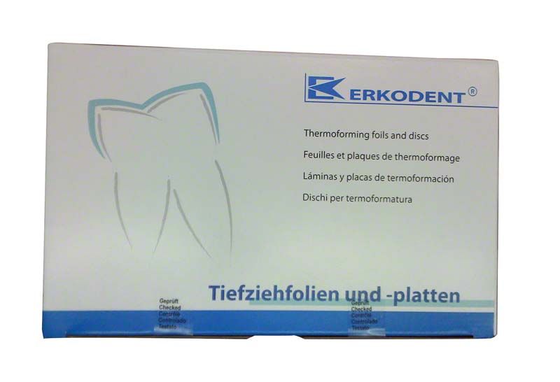 Erkodent Verpackung für Tiefziehfolien mit Zahn-Symbol.