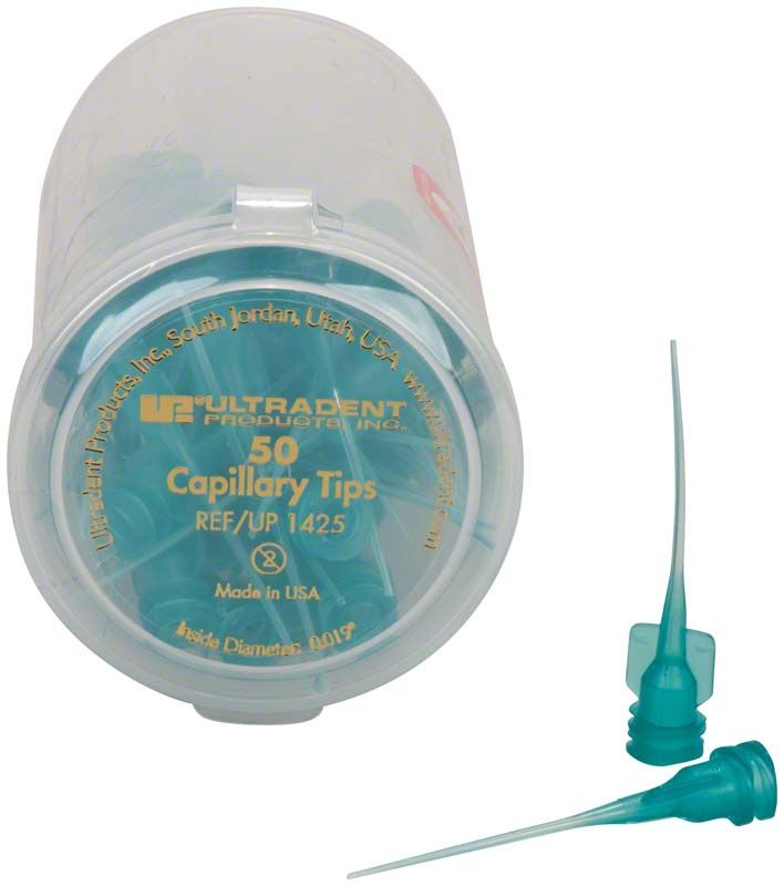 50 türkisfarbene Capillary Tips von Ultradent in transparenter Verpackung