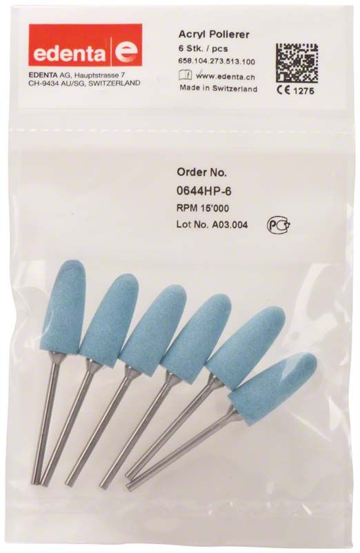 Acryl-Polierer hellblau Spitze, 6 Stück, in Verpackung.