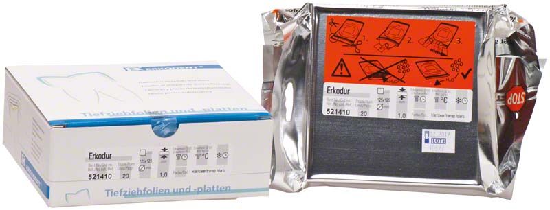 Erkodur Tiefziehfolien-Verpackung mit klarer Produktbeschreibung und Warnhinweisen.