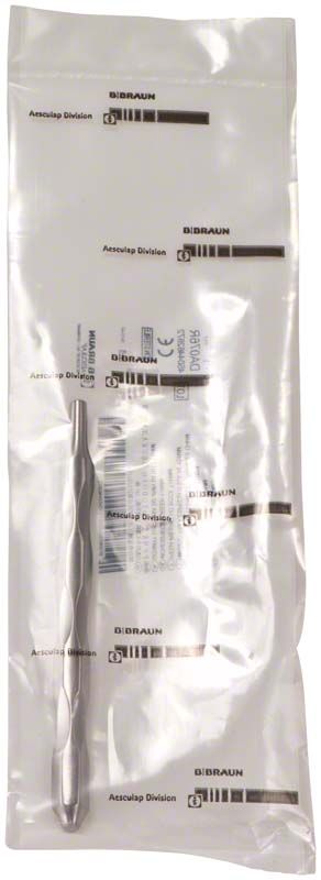 Ergonomischer Mundspiegelgriff in steril verpackter Kunststoffhülle.