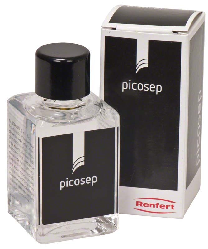 Picosep Isoliermittel-Flasche und Verpackung von medic-star für Zahntechnik.