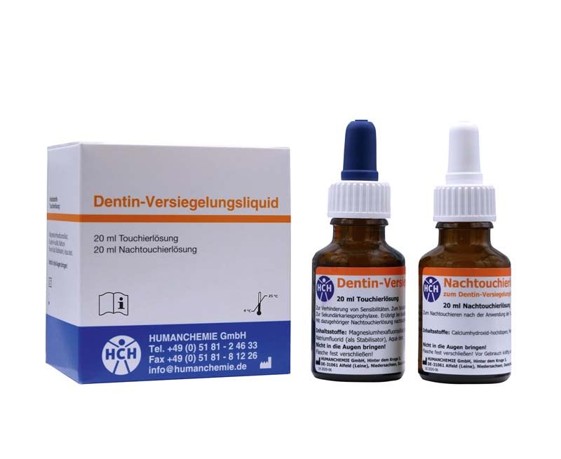 Dentin-Versiegelungsliquid Flaschen mit Verpackung von Humanchemie.