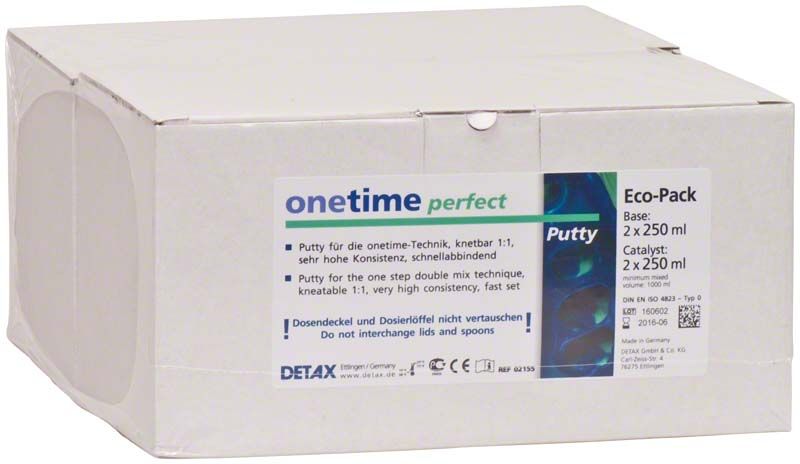 Weißer Karton mit Onetime Perfect Putty 8x250ml Etikett.