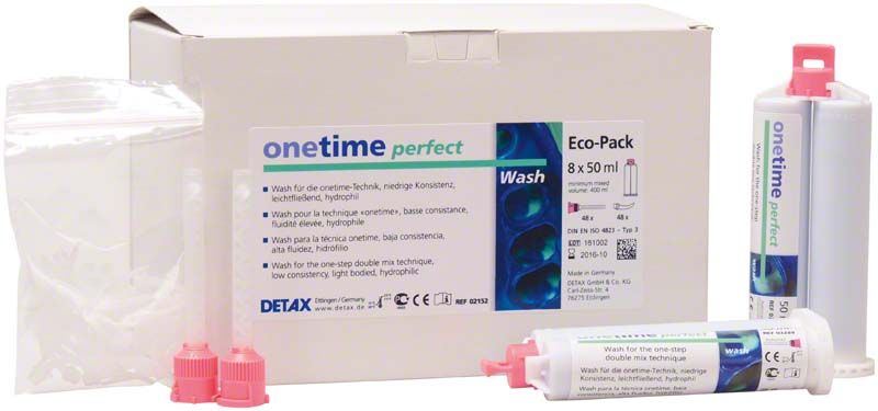 Onetime perfect Wash 8x50ml im Eco-Pack mit Zubehör und Verpackung.