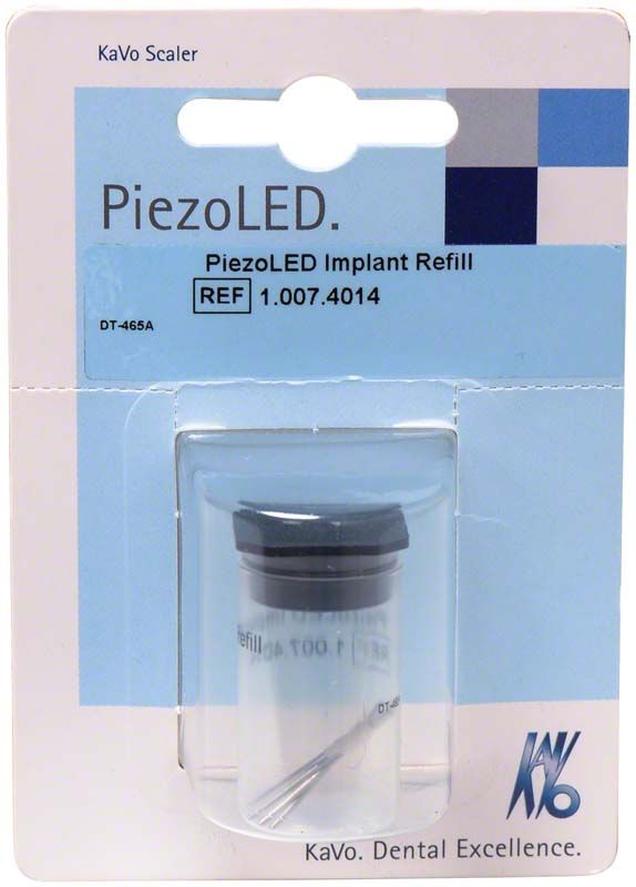 PiezoLED Implant Spitzen Refill Set in Originalverpackung mit blauem Design.