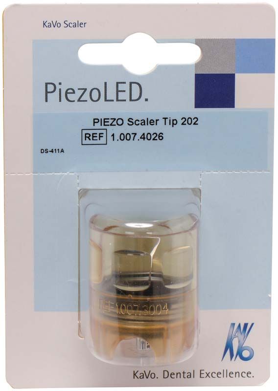 PiezoLED Scaler Tip Nr. 202 in Originalverpackung mit Produktinformationen.