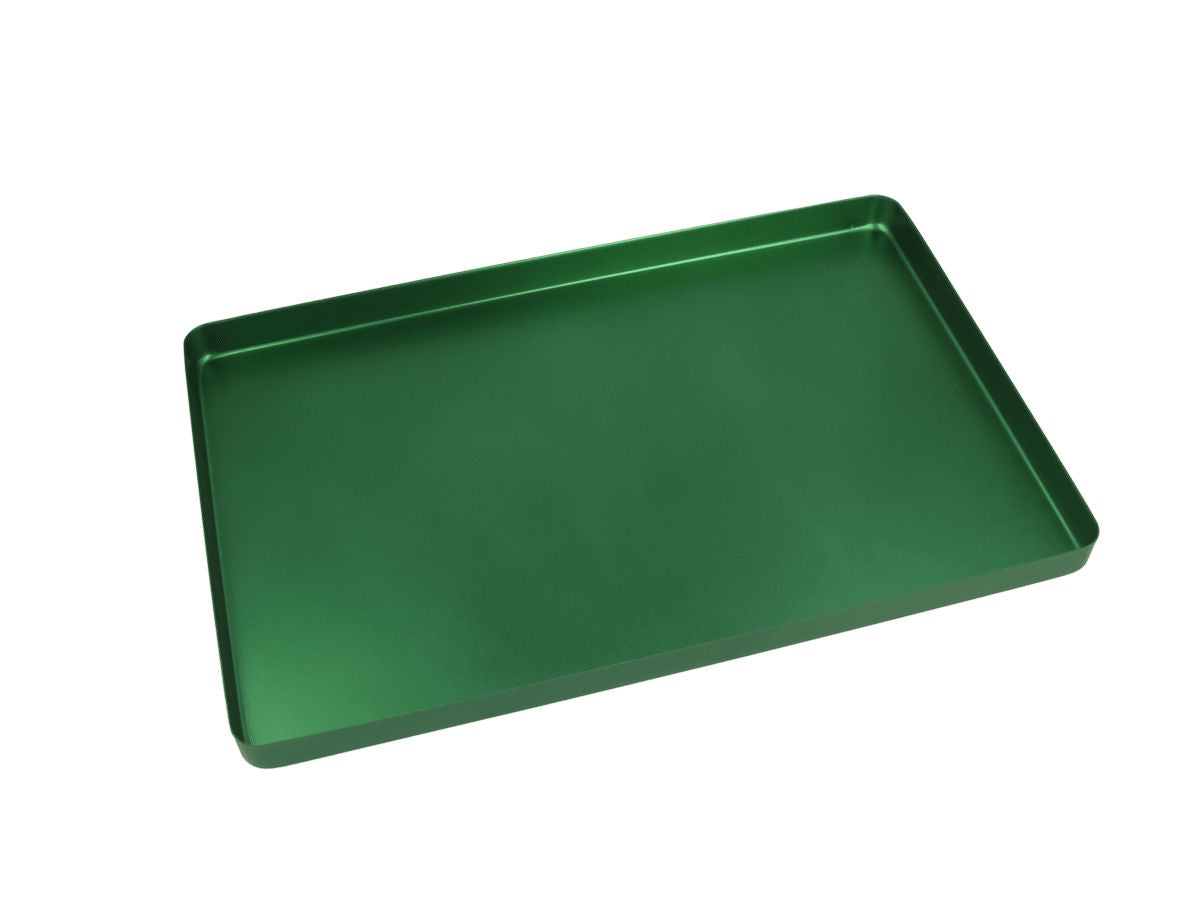 Grüner Aluminium-Normtray-Boden, ungelocht, für Dentalinstrumente.