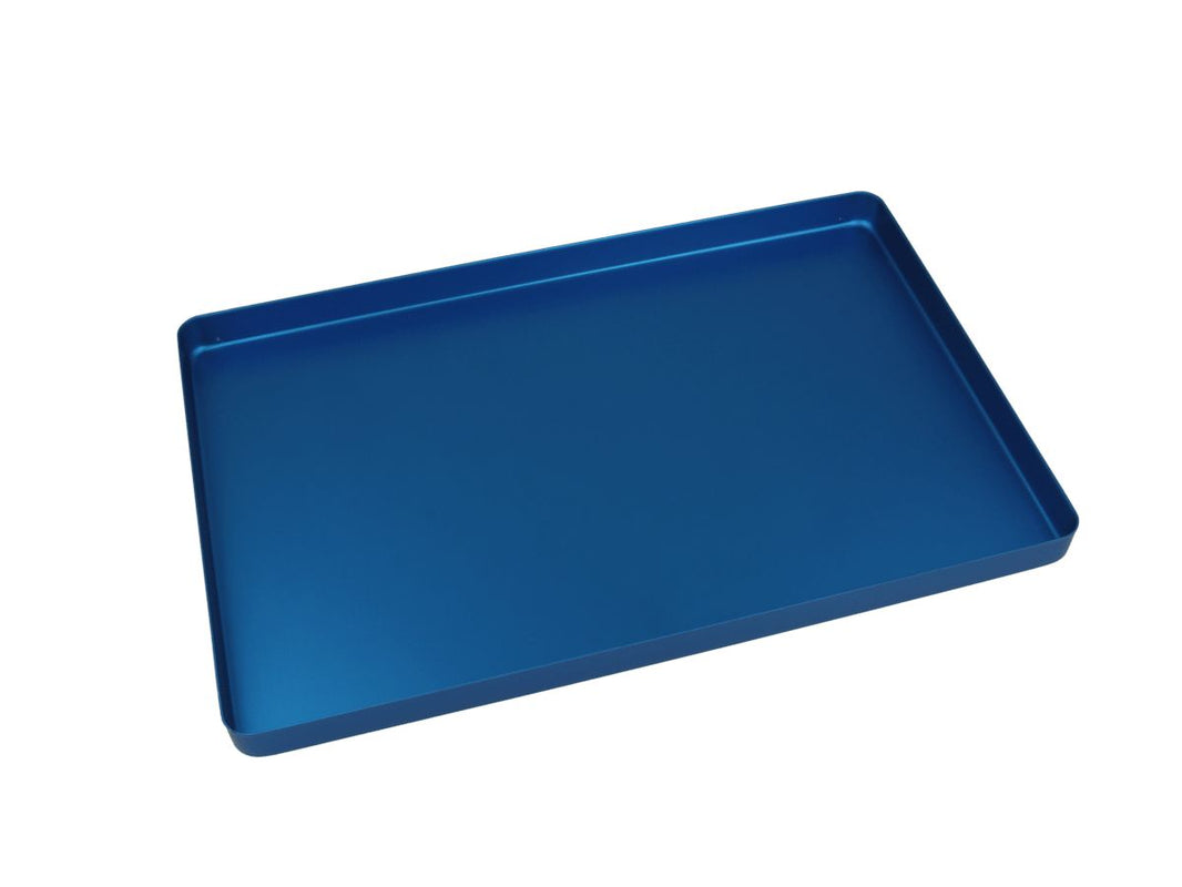 Blauer Aluminiumtray-Boden ungelocht, ideal für Dentalanwendungen.