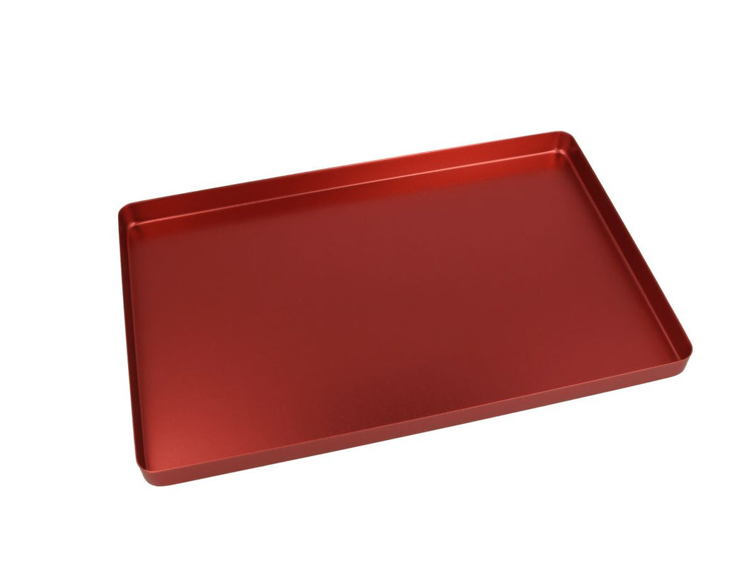 Roter Aluminiumtray-Boden ungelocht, 18x28 cm für Dentalinstrumente.