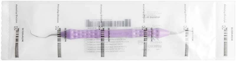 Gracey-Kürette Figur 11/14 in violetter Farbe, verpackt in Kunststoffhülle.