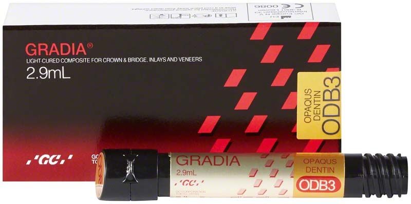Gradia Opaque Dentin ODB3, zahnmedizinisches Komposit in 2,9 ml Spritze.