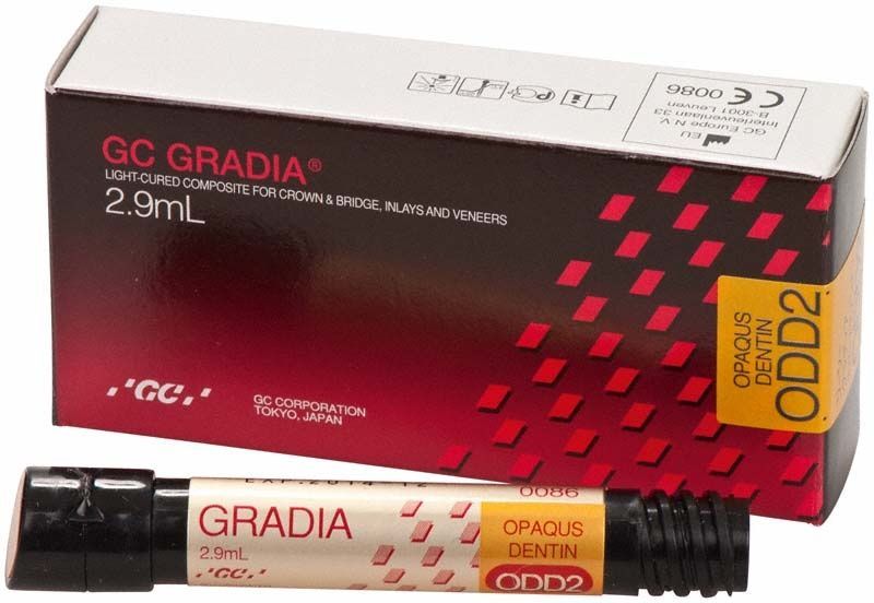 Gradia Opaque Dentin ODD2 in 2,9 ml Tube mit Verpackung.