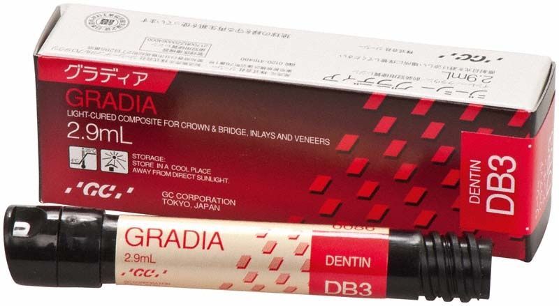 Gradia Dentin DB3 Zahnkomposit in 2,9 ml Verpackung mit Tube.