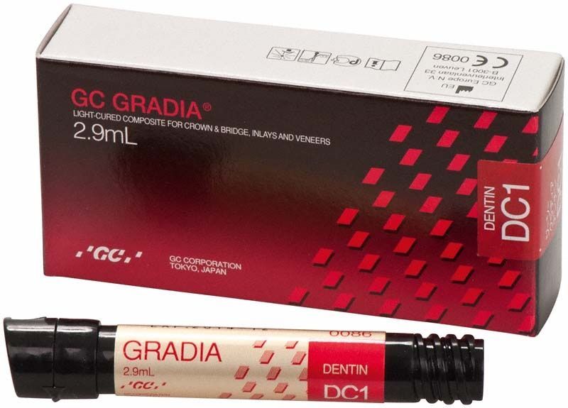 Gradia Dentin DC1 Zahnharzkomposit in 2,9mL Verpackung.