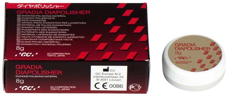 Gradia Diapolisher Verpackung mit 8g Inhalt und Produktetikett.
