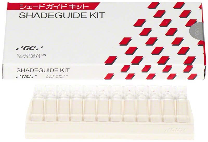 Gradia Shade Guide Kit mit Farbmusterstreifen in einer weißen Verpackung.