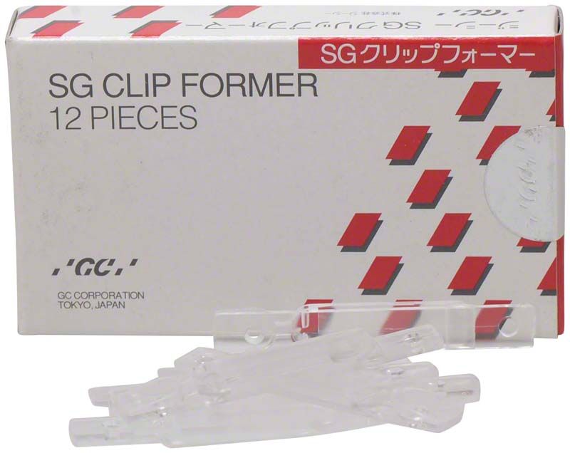Gradia Shade Guide Clip Former Verpackung mit 12 transparenten Clips.