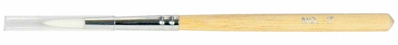 Holzgriff-Kosmetikpinsel mit weißer Spitze und Metallfassung.