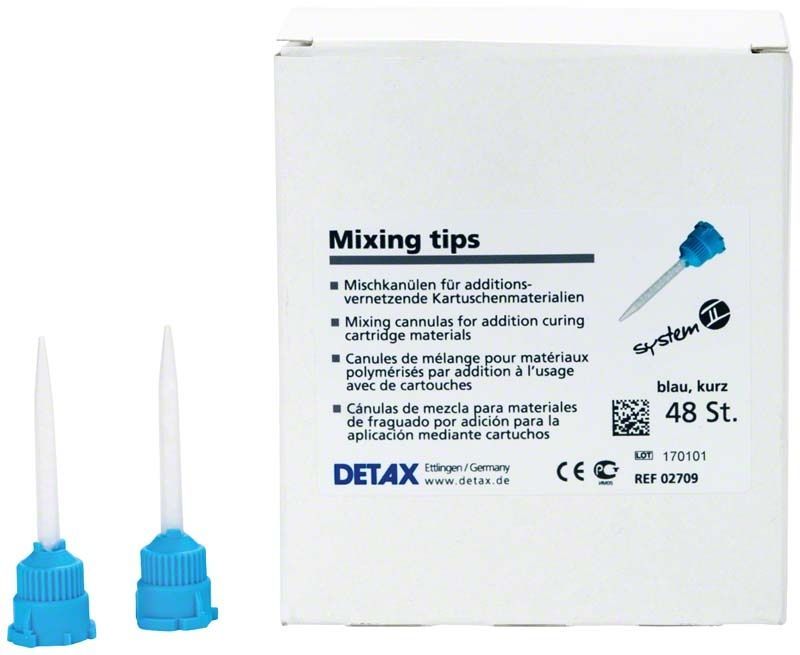 Mischkanülen Automix 2 blau kurz vor Verpackung mit 48 Stück.