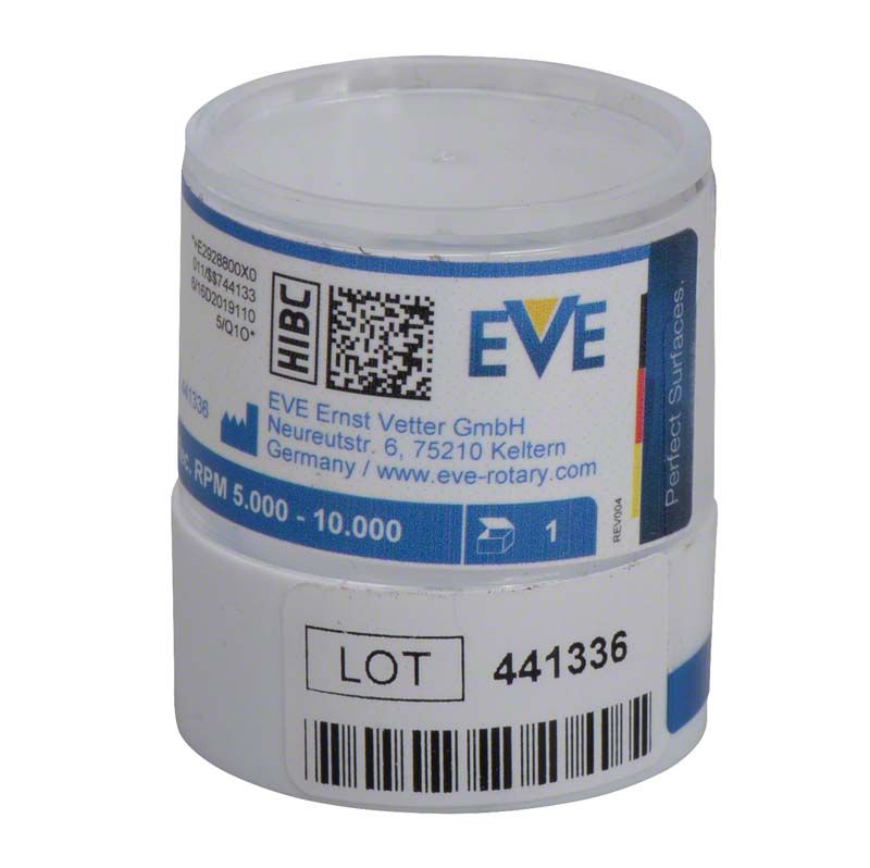 Transparente Kunststoffverpackung des EVE PROPHYCLEAN® Dentalpolierers mit Produktinformationen.