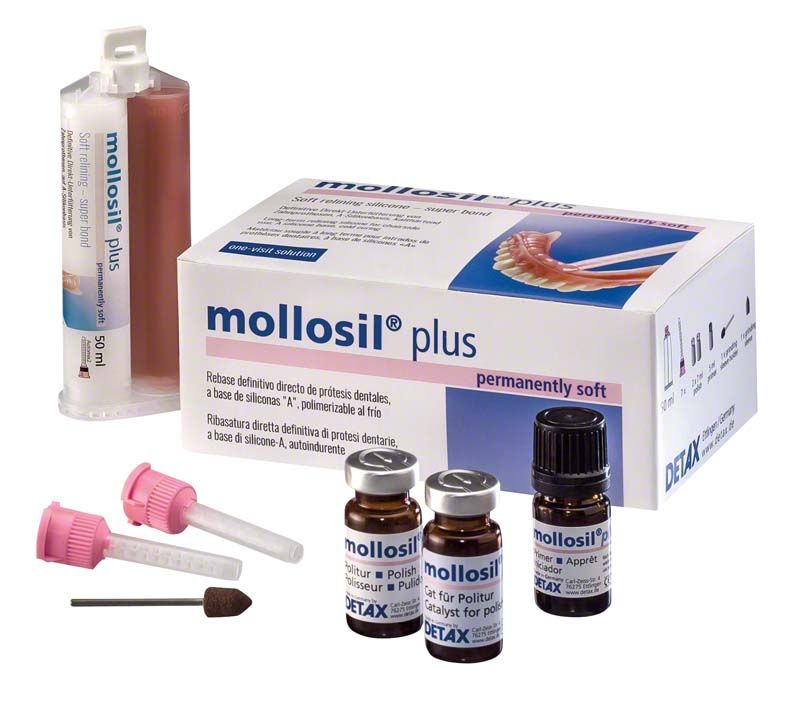 mollosil® plus Automix Set mit Kartusche, Mischkanülen und Zubehör.