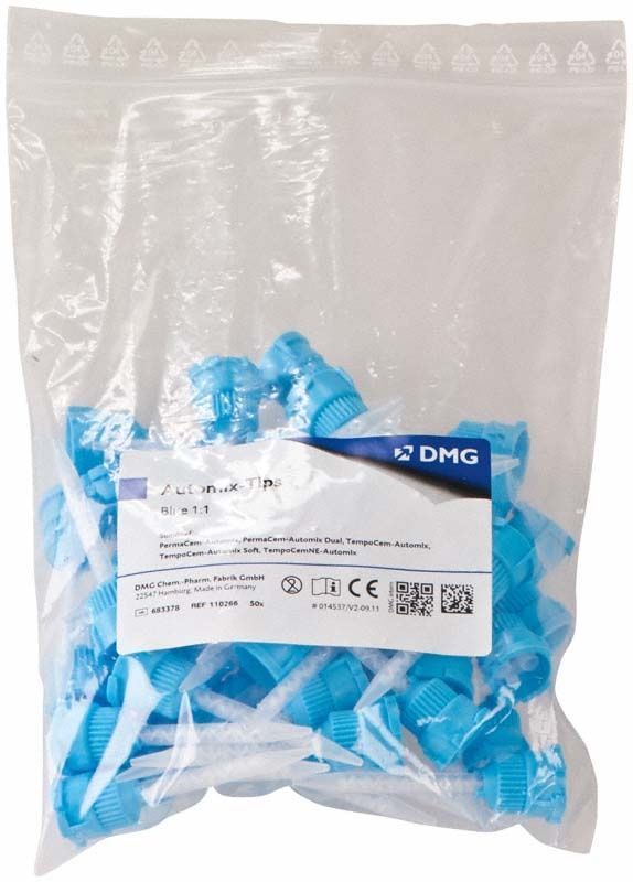 Automix-Tips 1:1 in blauer Farbe, verpackt in einem Beutel.