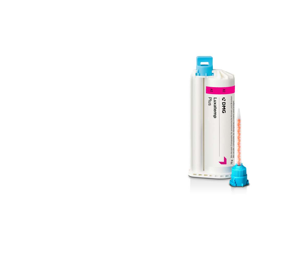 Luxatemp Plus Kartusche mit Mischkanüle für provisorische Kronen und Brücken.