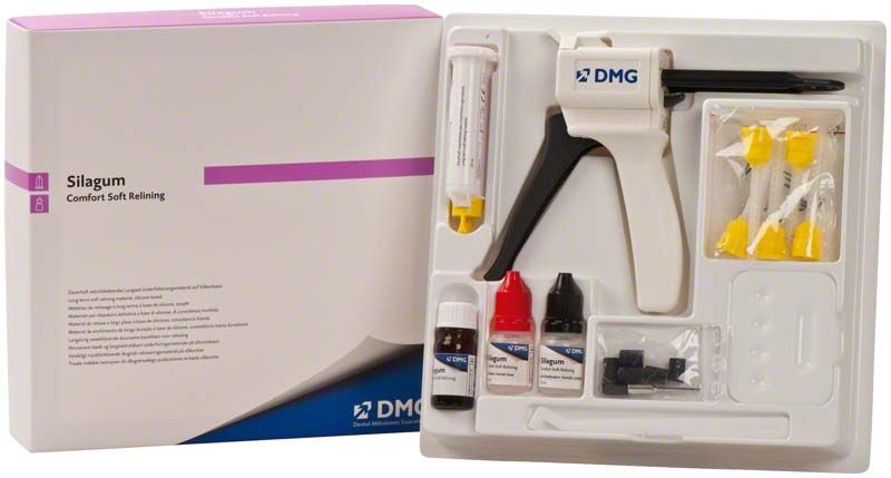 Silagum Comfort Einführungspackung mit Dentalspritzen und Zubehör im Set.