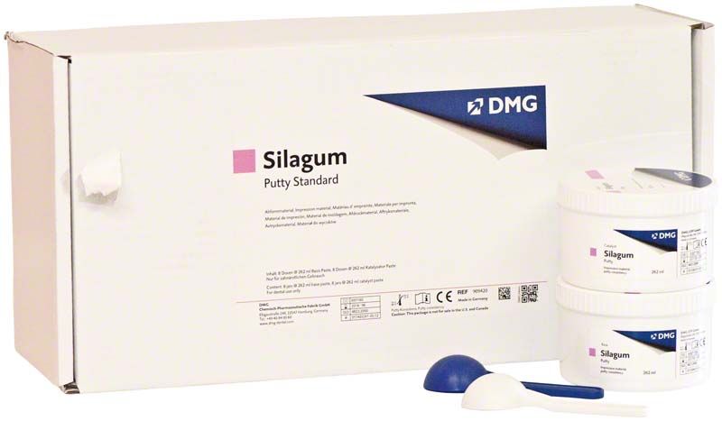 Silagum Dosen Putty Standard Verpackung mit zwei 262ml Dosen und Spatel.